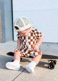 LT Brown Checkered Shortie Onesie