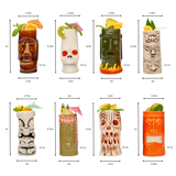 Set of tiki mugs with measurements 