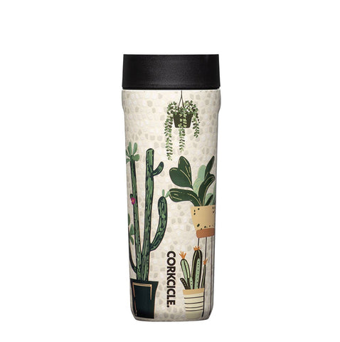 Corkcicle tumbler with plant design on a white background