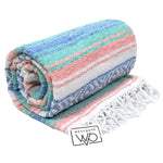 Mint Blue and Coral Peach Mexican Falsa Blanket