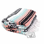 Mint Black and Peach Falsa Hand Woven Mexican Blanket