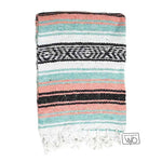 Mint Black and Peach Falsa Hand Woven Mexican Blanket