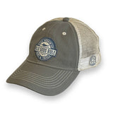 Trucker hat with 'Old Guys Rule' logo on a white background