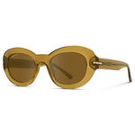 womens round sunglasses with gold frame and brown lenses