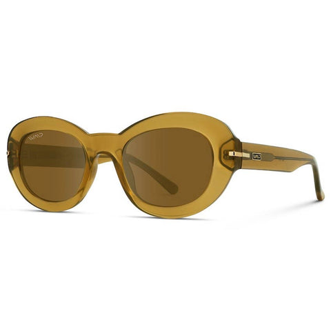 womens round sunglasses with gold frame and brown lenses