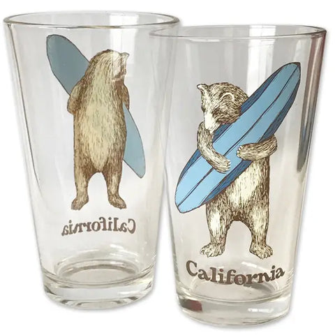 California Surf Bear PInt Glass