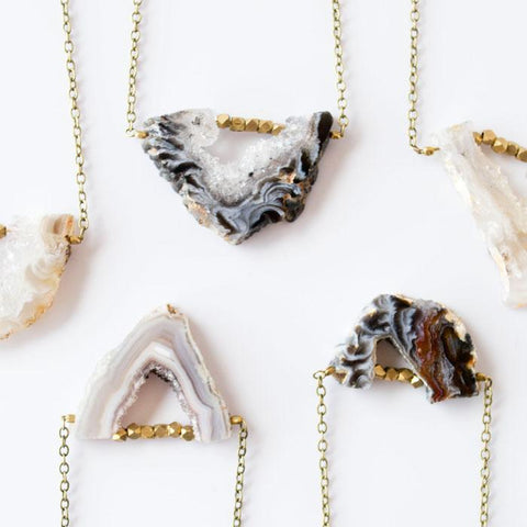 Grey Theory Mill Agate Slice Necklace