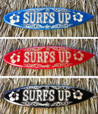 Surfs Up & Surfer Dude Wood Surfboard Sign