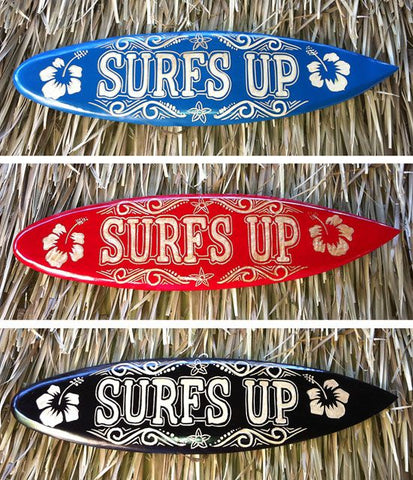 Surfs Up Wood Surfboard Sign