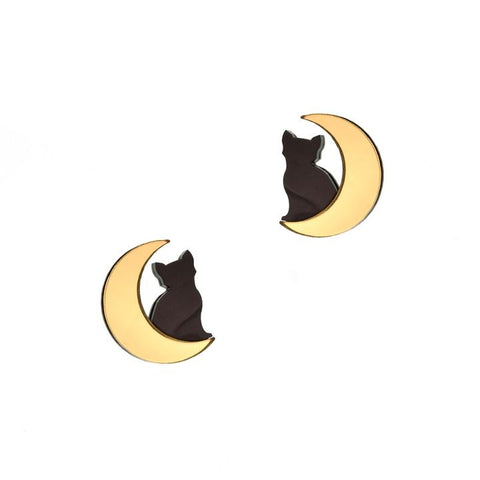 Vinca Cat in Moon Earrings - Large