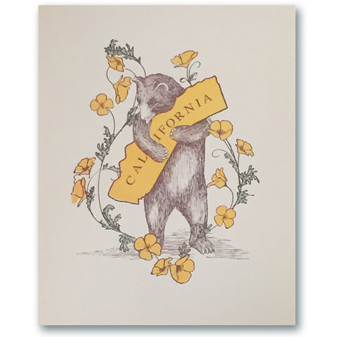 California Poppy and Bear Letterpress Card